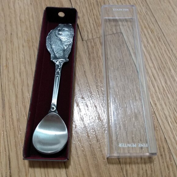 Vintage Pewter Bear Spoon Realistic Figural Signed Boma - Picture 1 of 12